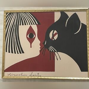 Retro Cat and Girl Art